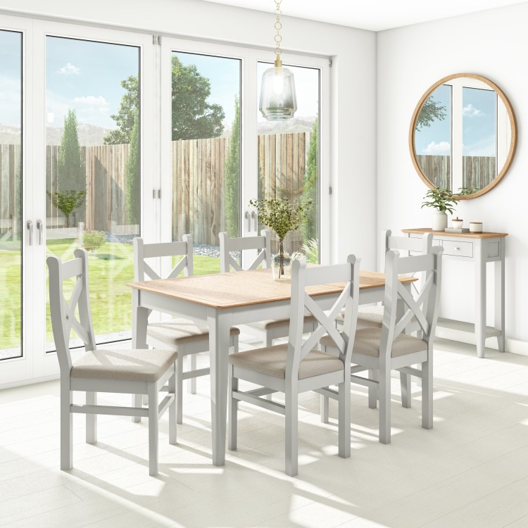 GRADE A2 - Grey Extendable Dining Table with Solid Oak Top - Seats 6 - Adeline