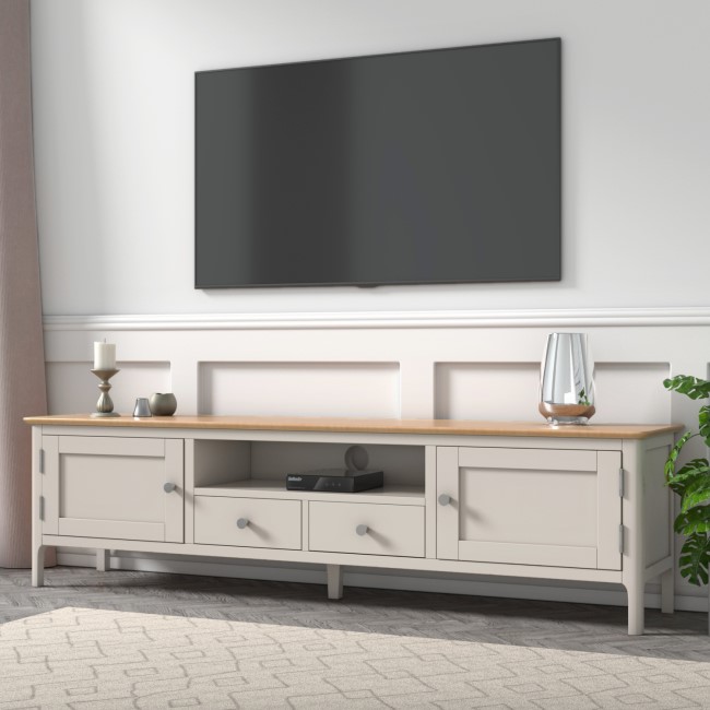 GRADE A2 - Large Grey Painted Solid Wood TV Unit - TV's up to 77" - Adeline