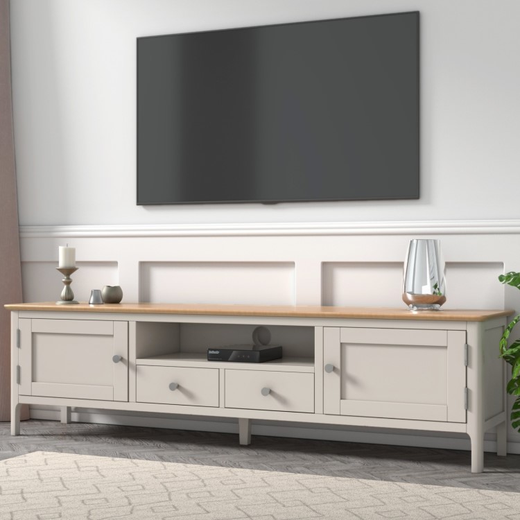 GRADE A2 - Large Grey Painted Solid Wood TV Unit - TV's up to 70" - Adeline