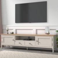 GRADE A2 - Large TV Unit with Storage in Grey Solid Wood- TV's up to 77" - Adeline