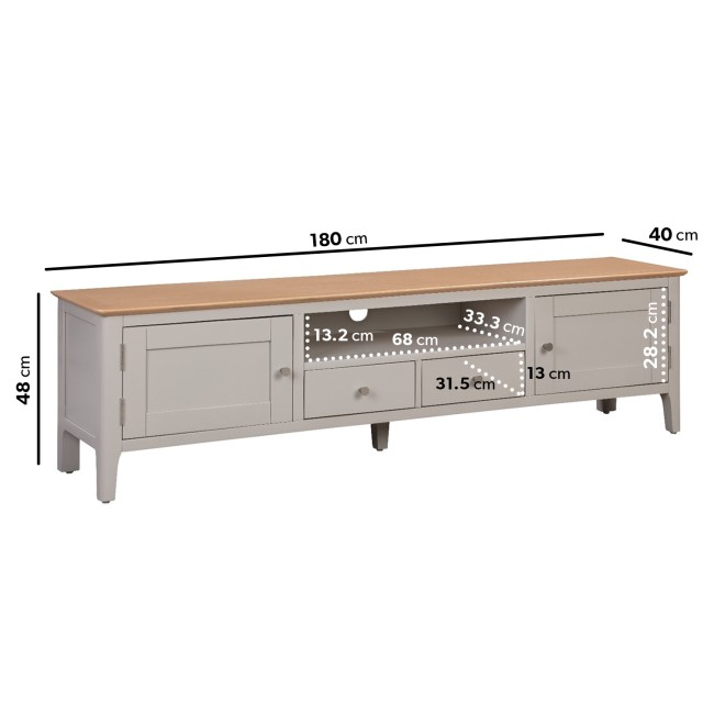 GRADE A2 - Large Grey Painted Solid Wood TV Unit - TV's up to 77" - Adeline