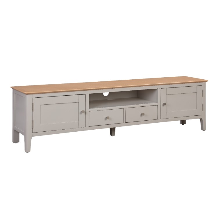 GRADE A2 - Large Grey Painted Solid Wood TV Unit - TV's up to 70" - Adeline