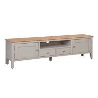 GRADE A2 - Large Grey Solid Wood TV Unit with Storage - TV's up to 77" - Adeline