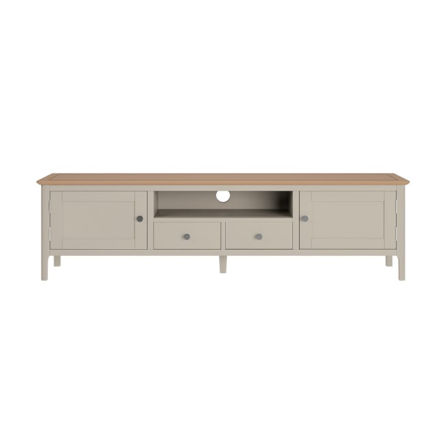 Large Dove Grey & Solid Oak TV Stand with Storage - TV's up to 77" - Adeline