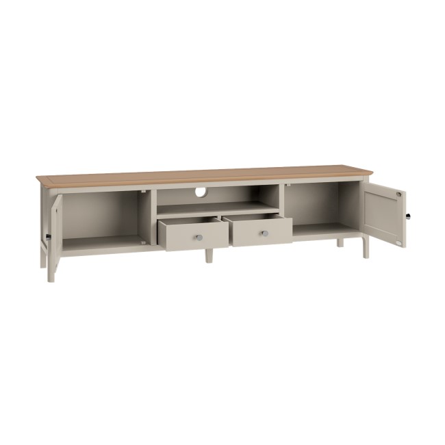 Large Dove Grey & Solid Oak TV Stand with Storage - TV's up to 77" - Adeline