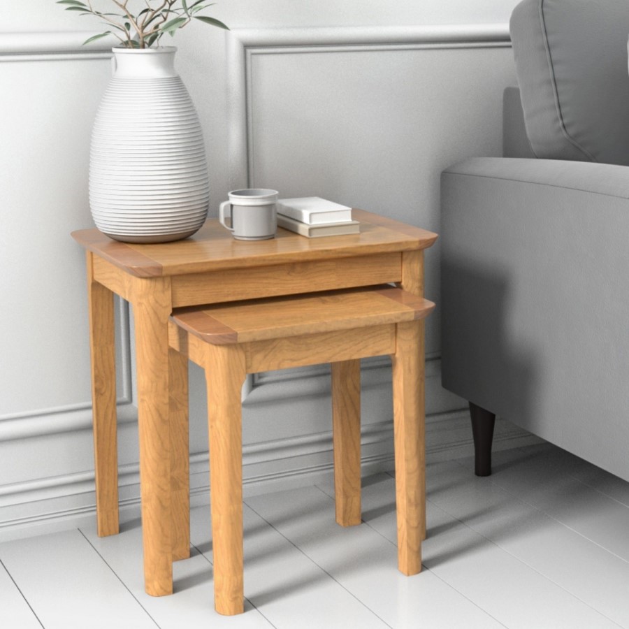 GRADE A1 - Set of 2 Solid Oak Side Tables - Adeline