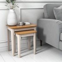 GRADE A1 - Set of 2 Nesting Tables in Grey & Oak - Adeline