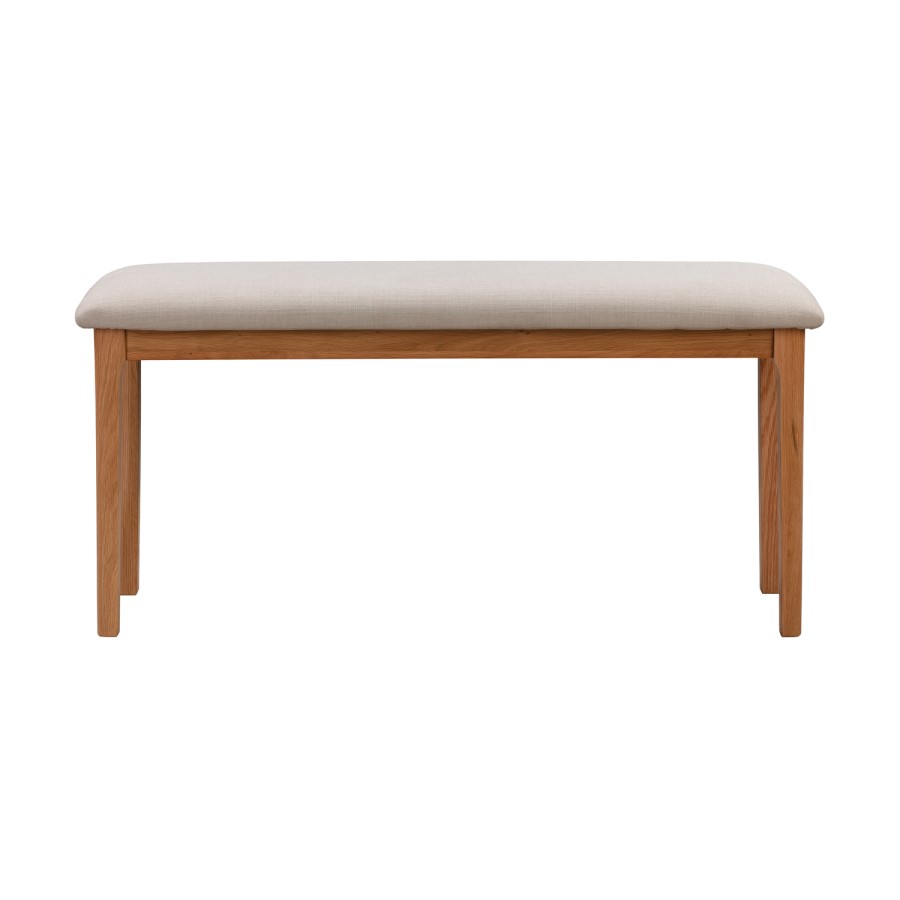 Solid Oak Dining Bench with Fabric Upholstered Seat - Seats 2 - Adeline