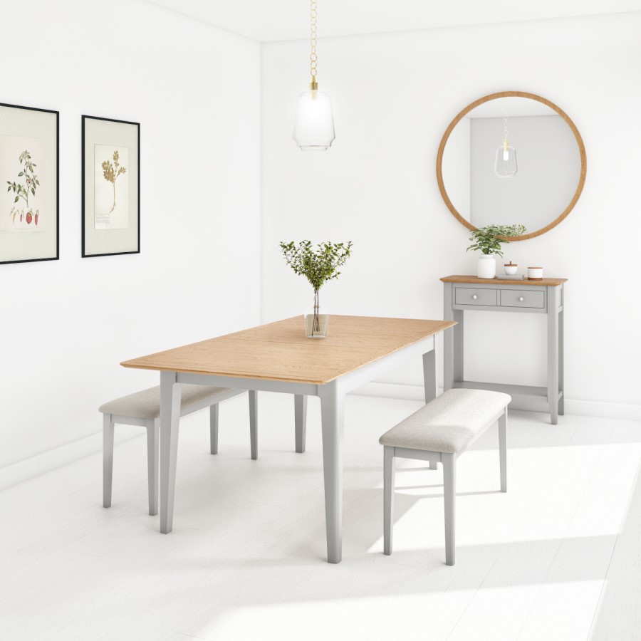 GRADE A2 - Grey Painted Dining Bench with Fabric Upholstered Seat - Seats 2 - Adeline