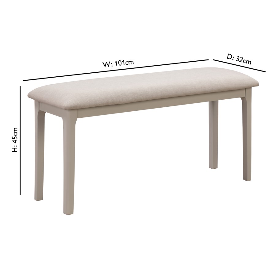 GRADE A2 - Grey Painted Dining Bench with Fabric Upholstered Seat - Seats 2 - Adeline