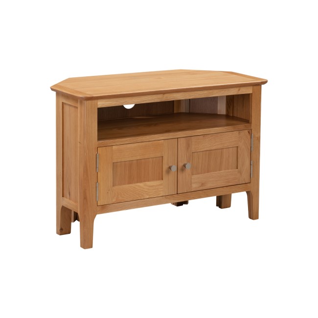 Corner TV Unit in Solid Oak with Storage - TV's up to 32" - Adeline