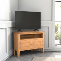 GRADE A2 - Solid Oak Corner TV Unit - Adeline
