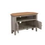 GRADE A1 - Corner TV Unit in Grey and Solid Oak with Storage - Adeline
