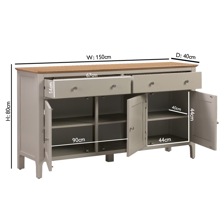 Large Grey & Oak Sideboard with Storage - Adeline