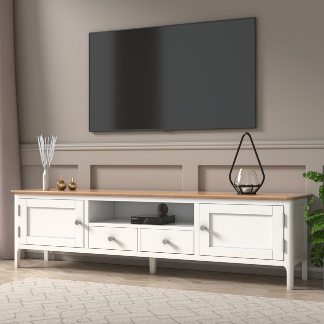 Large White Solid Wood TV Unit with Storage - TV's up to 77" - Adeline