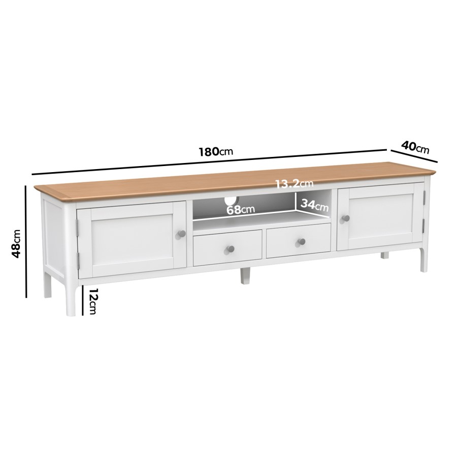 GRADE A2 - Large White Painted Solid Wood TV Unit - TV's up to 77" - Adeline