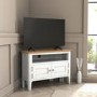 GRADE A2 - Corner TV Unit in White & Solid Oak with Storage - Adeline