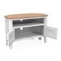 Small White & Solid Oak Corner TV Stand with Storage - TV's up to 32" - Adeline