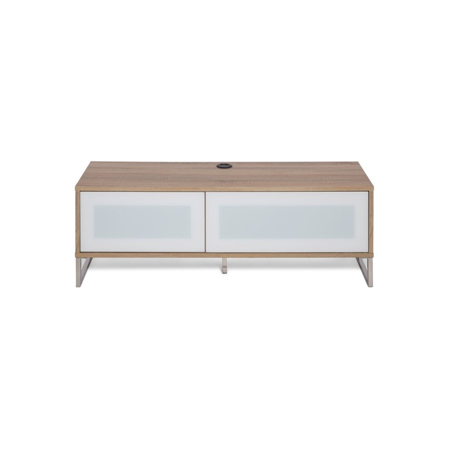 Helium Wall Mounted TV Unit in Oak with White Infra Red Friendly Doors