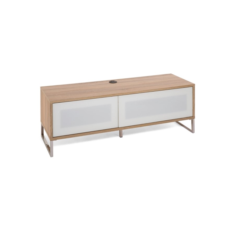 Helium Wall Mounted TV Unit in Oak with White Infra Red Friendly Doors