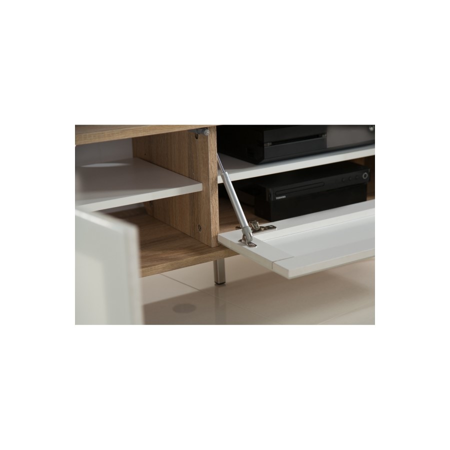 Helium Wall Mounted TV Unit in Oak with White Infra Red Friendly Doors