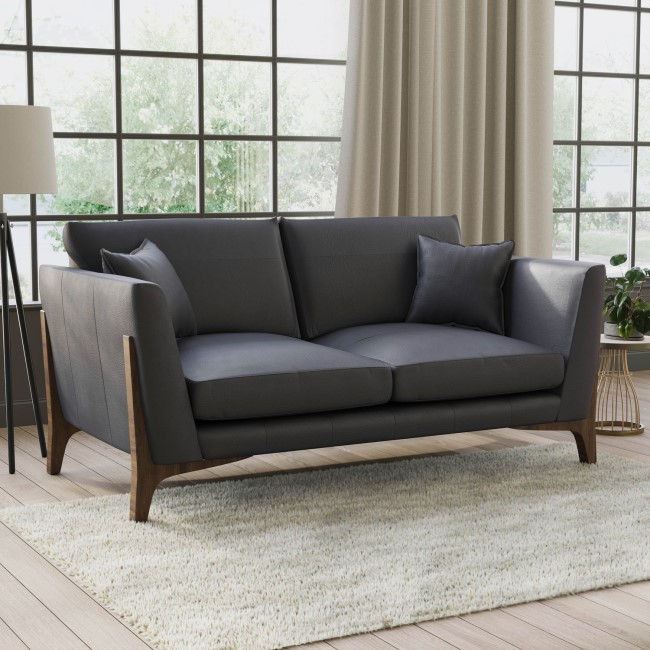 Grey Leather 2 Seater Sofa - Adley