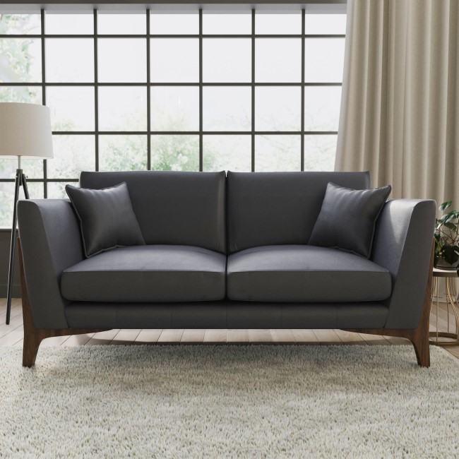 Grey Leather 2 Seater Sofa - Adley