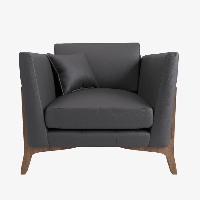 Leather Mid Century Armchair in Grey - Adley