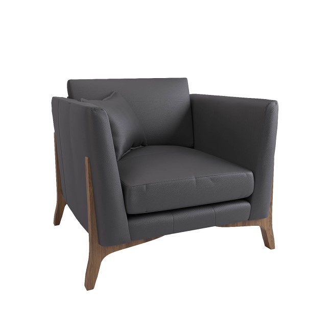 Leather Mid Century Armchair in Grey - Adley