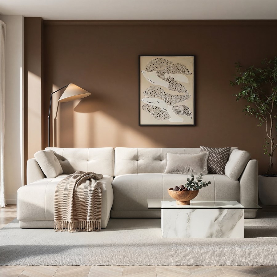 Left Hand Chaise Sofa in Beige - Arden