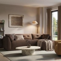 Right Hand Chaise Sofa in Brown - Arden