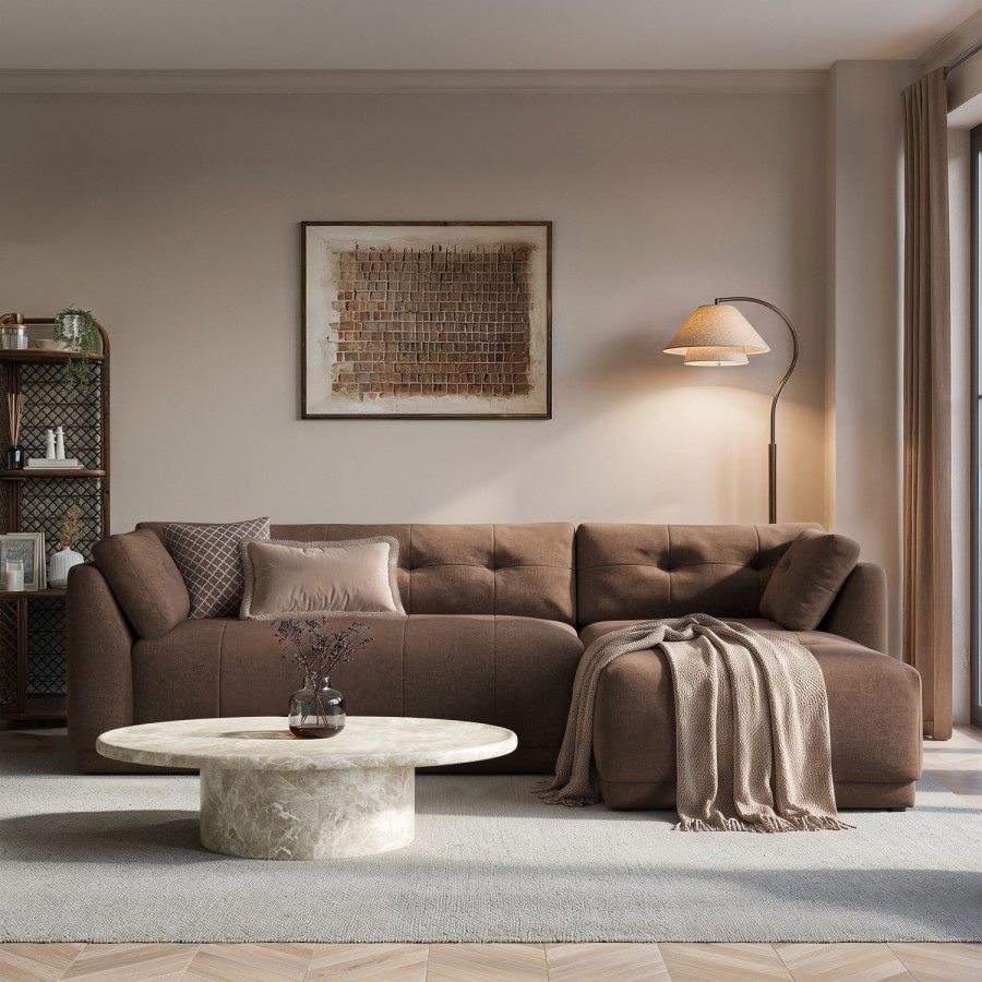 Right Hand Chaise Sofa in Brown - Arden