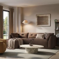 Left Hand Chaise Sofa in Brown - Arden