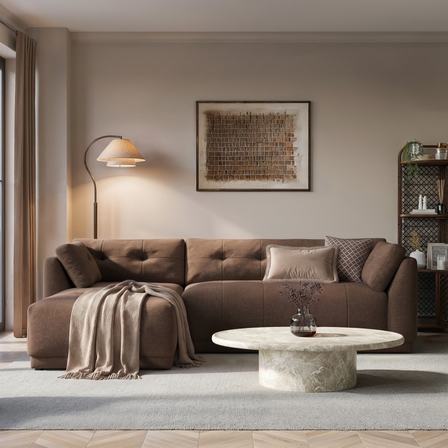 Left Hand Chaise Sofa in Brown - Arden