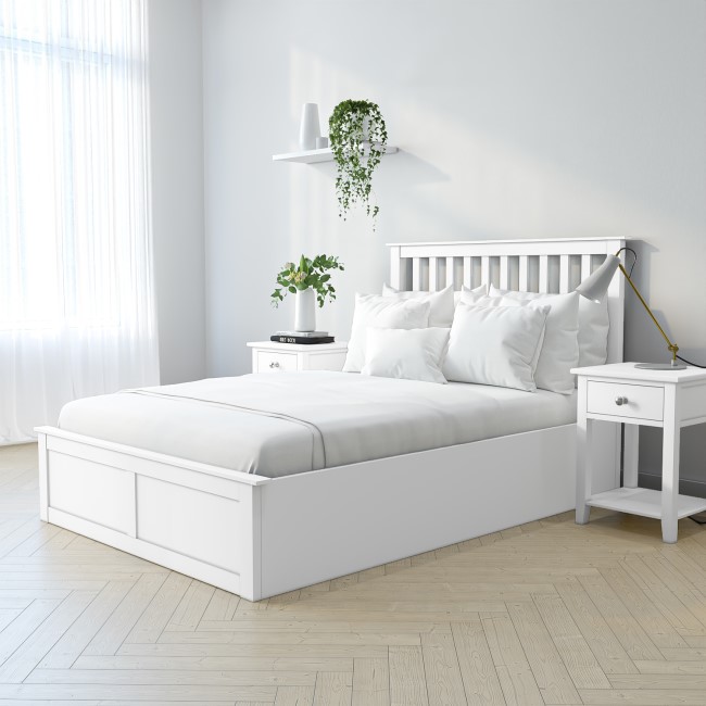 White Wooden Small Double Ottoman Bed - Anderson