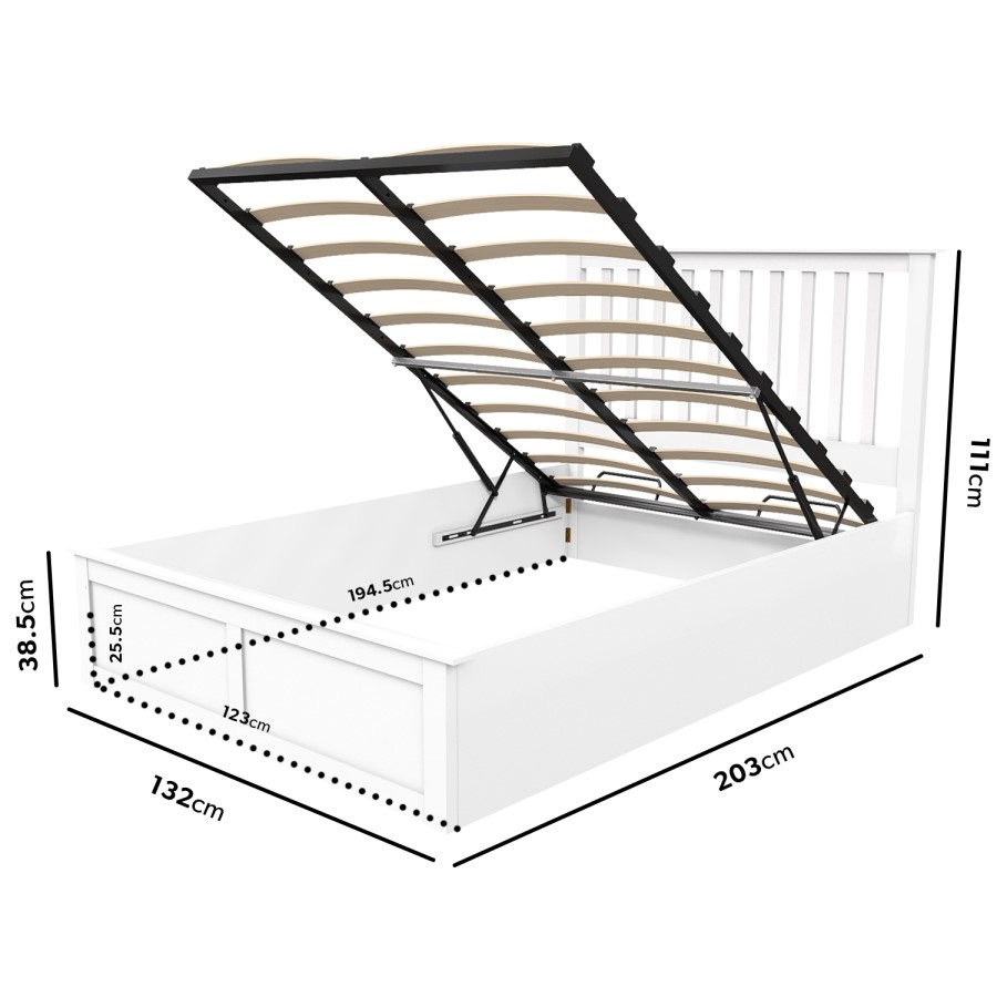 White Wooden Small Double Ottoman Bed - Anderson