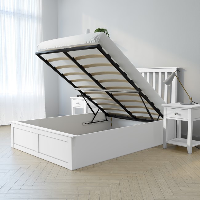 White Wooden Small Double Ottoman Bed - Anderson