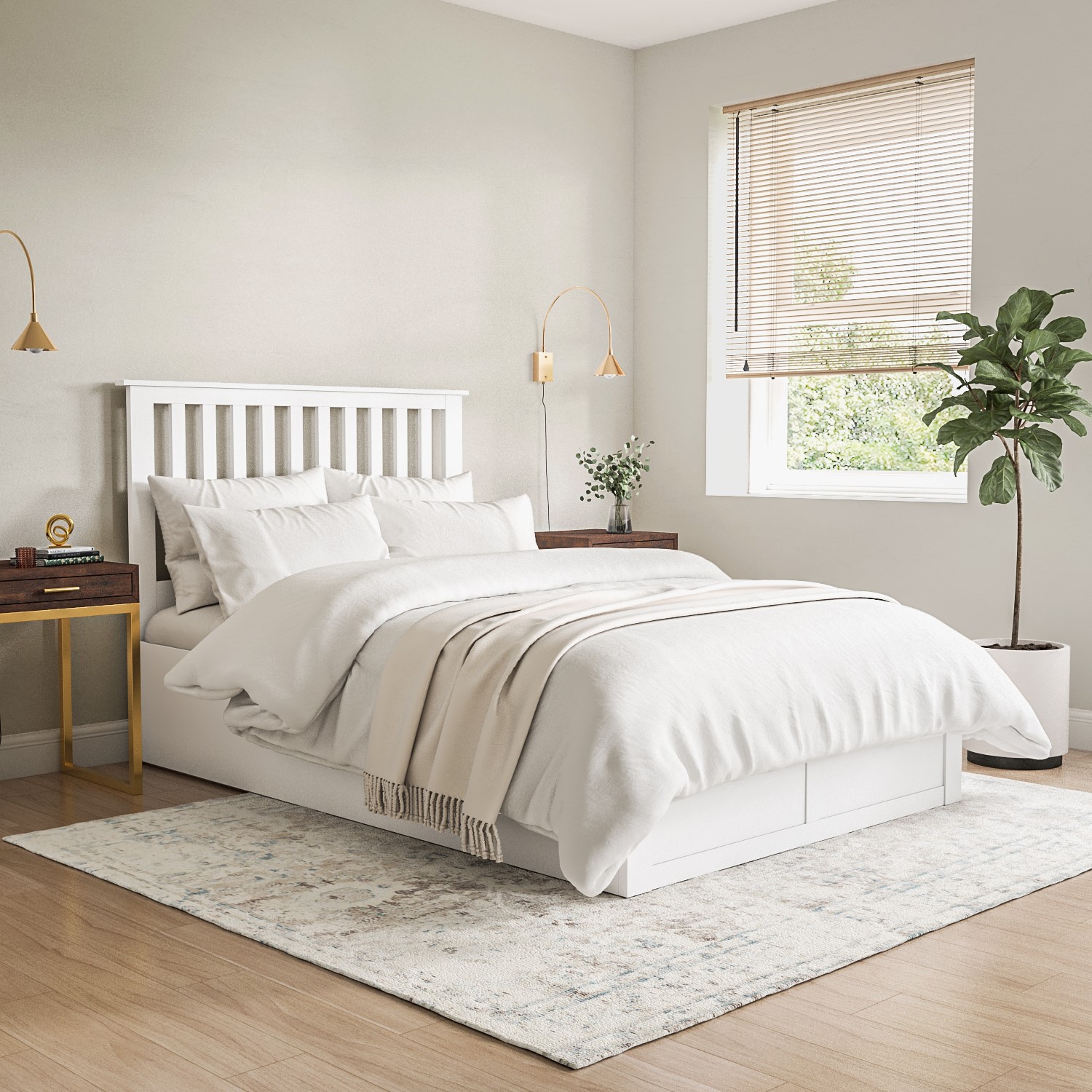 Photo of White wooden double ottoman bed - anderson