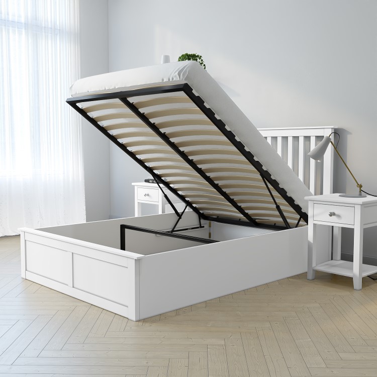 White Wooden Double Ottoman Bed - Anderson