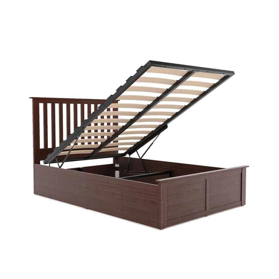 Walnut Wooden Double Ottoman Bed - Anderson
