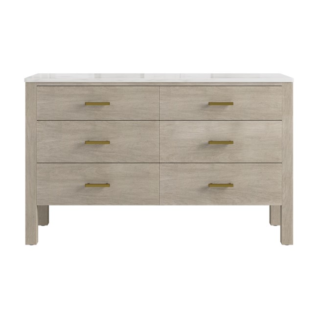 Wide Solid Wood  Marble Top Chest of 6 Drawers - Alessio