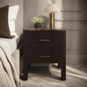AEE003 Dark Wood 2 Drawer Bedside Table with Marble Top - Alessio