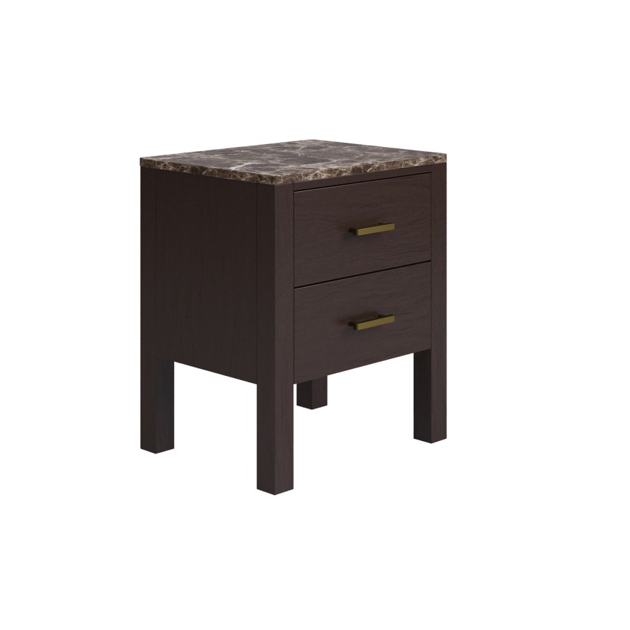 Dark Wood 2 Drawer Bedside Table with Marble Top - Alessio
