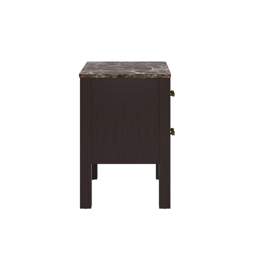 Dark Wood 2 Drawer Bedside Table with Marble Top - Alessio
