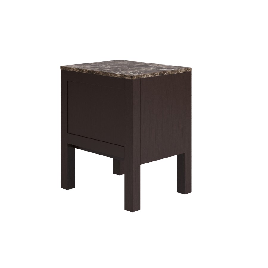 Dark Wood 2 Drawer Bedside Table with Marble Top - Alessio