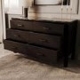 Wide Dark Wood Chest of 6 Drawers with Marble Top - Alessio
