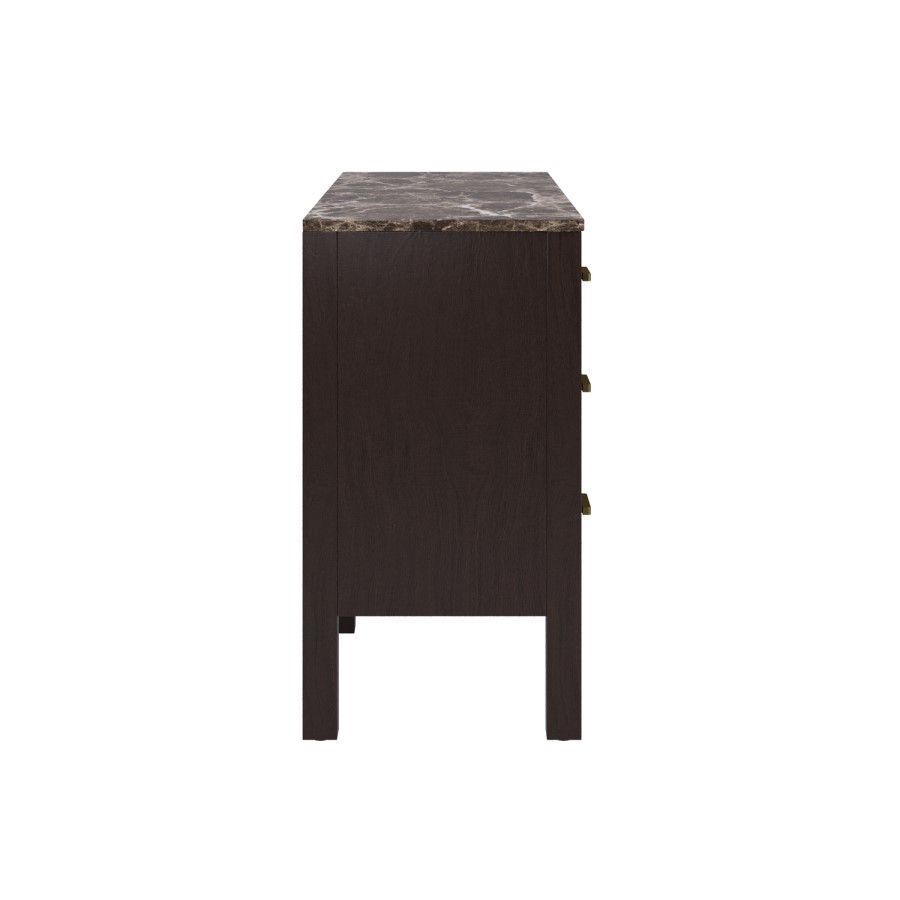 Wide Dark Wood Chest of 6 Drawers with Marble Top - Alessio