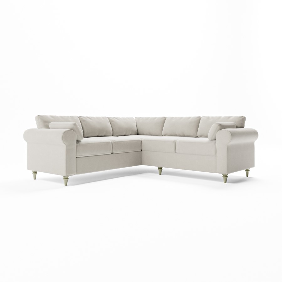 High Back 4 Seater Corner Sofa in Beige Woven Fabric - Aoife