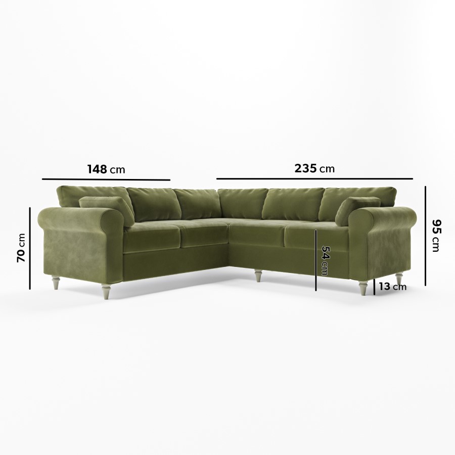GRADE A2 - High Back 4 Seater Corner Sofa in Olive Green Velvet - Aoife