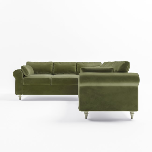 GRADE A2 - High Back 4 Seater Corner Sofa in Olive Green Velvet - Aoife